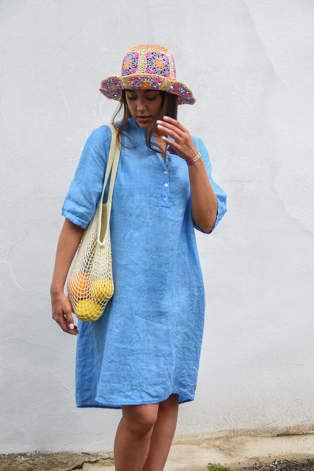 OBLÁČKOVĚ MODRÉ LNĚNÉ KOŠILOVÉ ŠATY