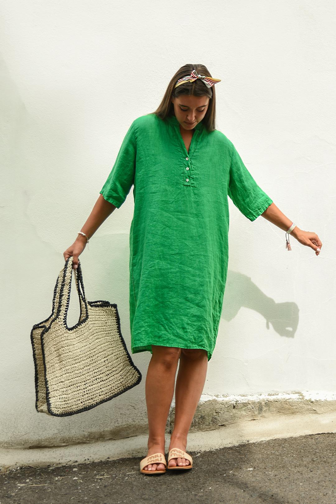 ZELENÉ LNĚNÉ KOŠILOVÉ ŠATY