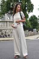 BÉŽOVÉ ŠIROKÉ KALHOTY S TKANIČKOU Vero Moda