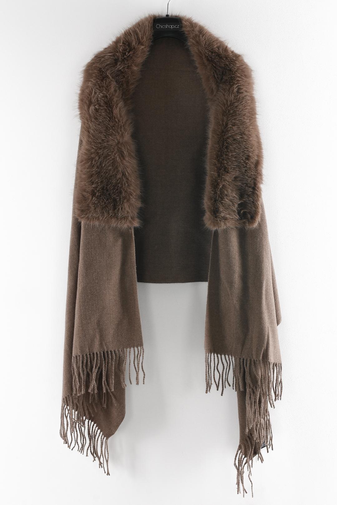 HNĚDÉ PONČO S KOŽEŠINOU Rino Pelle