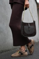 ČOKOLÁDOVĚ HNĚDÁ ÚPLETOVÁ SUKNĚ DLOUHÁ PECA del SOL