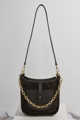 [PDS303] ČOKOLÁDOVĚ HNĚDÁ KABELKA Z BROUŠENÉ KŮŽE