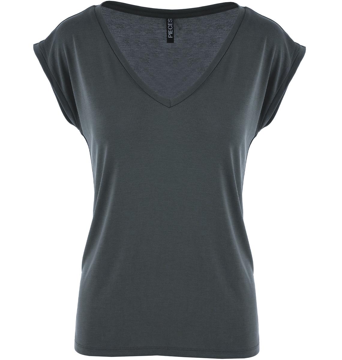 DÁMSKÉ ŠEDÉ TRIČKO S VÝSTŘIHEM DO V