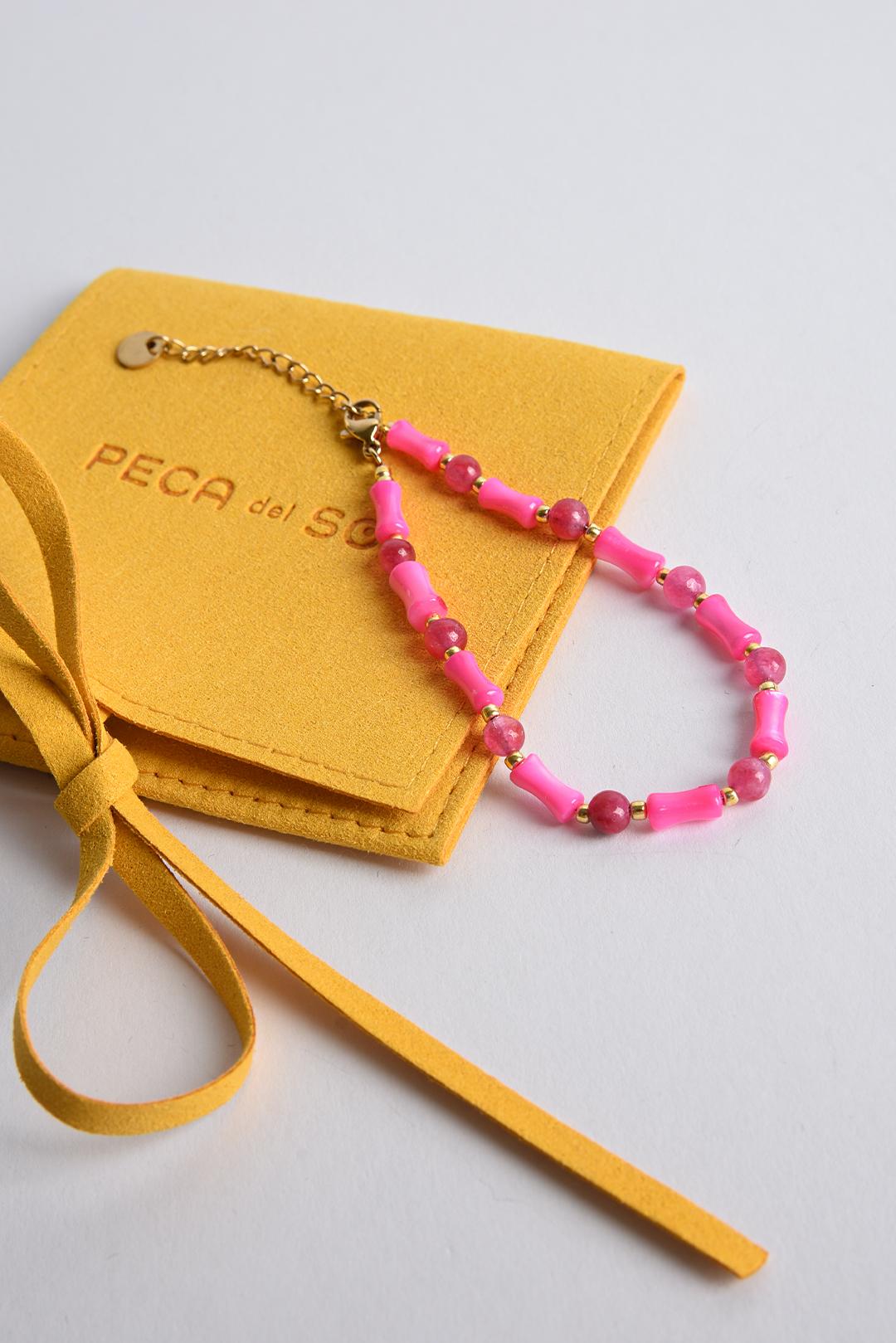 [PDS384] KORÁLKOVÝ RŮŽOVÝ NÁRAMEK S CHIRURGICKOU OCELÍ