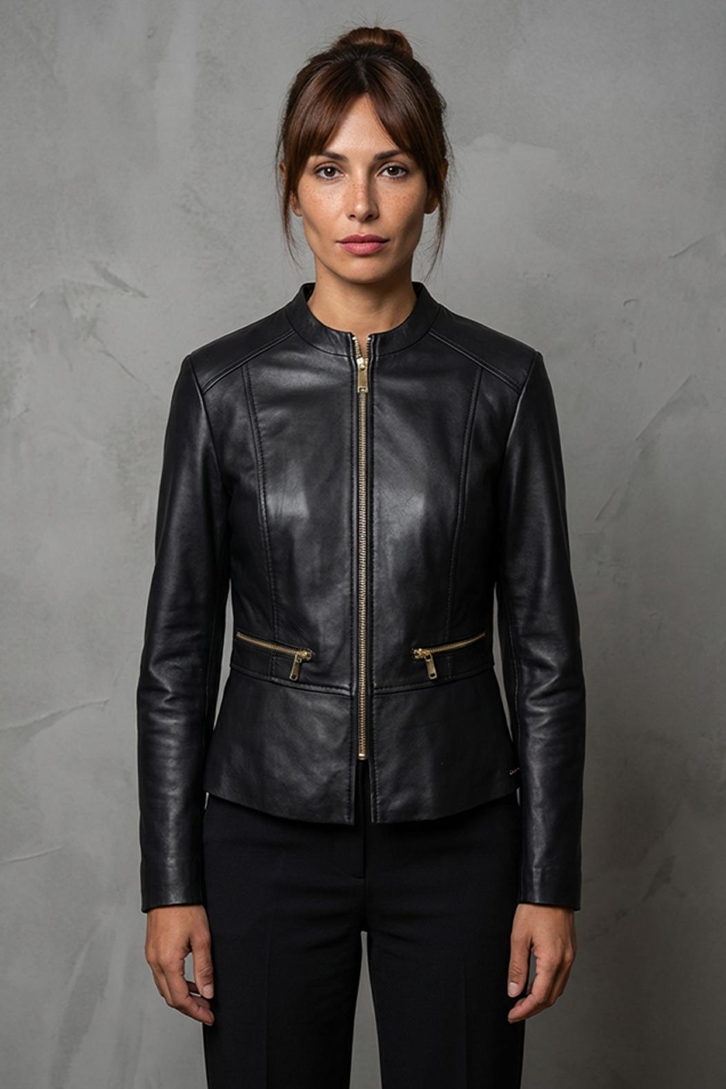 MODERNÍ DÁMSKÁ KOŽENÁ BUNDA ČERNÁ Rino Pelle