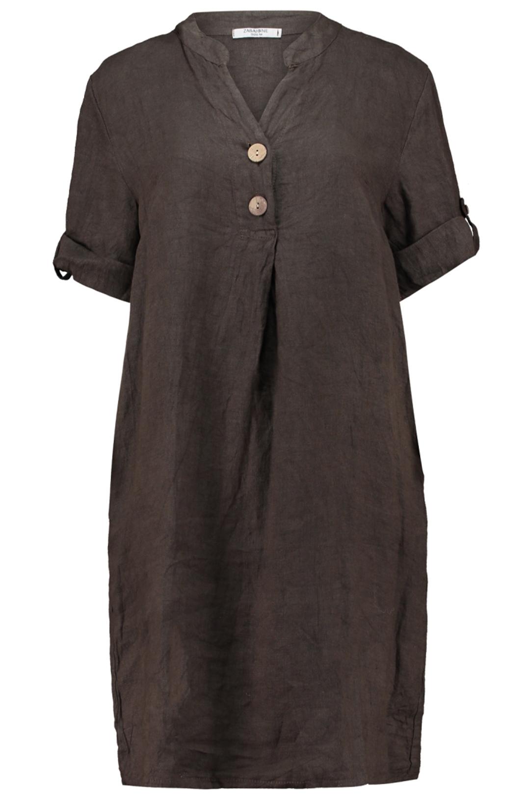 DÁMSKÉ HNĚDÉ LNĚNÉ ŠATY S KAPSAMI