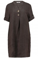 DÁMSKÉ HNĚDÉ LNĚNÉ ŠATY S KAPSAMI Zabaione