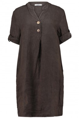 [ZAB133] DÁMSKÉ HNĚDÉ LNĚNÉ ŠATY S KAPSAMI