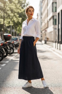 [RINOP563] NAVY MIDI SUKNĚ S KAPSAMI Rino Pelle