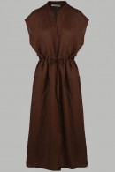 ČOKOLÁDOVĚ HNĚDÉ LNĚNÉ ŠATY S TKANIČKOU PECA del SOL
