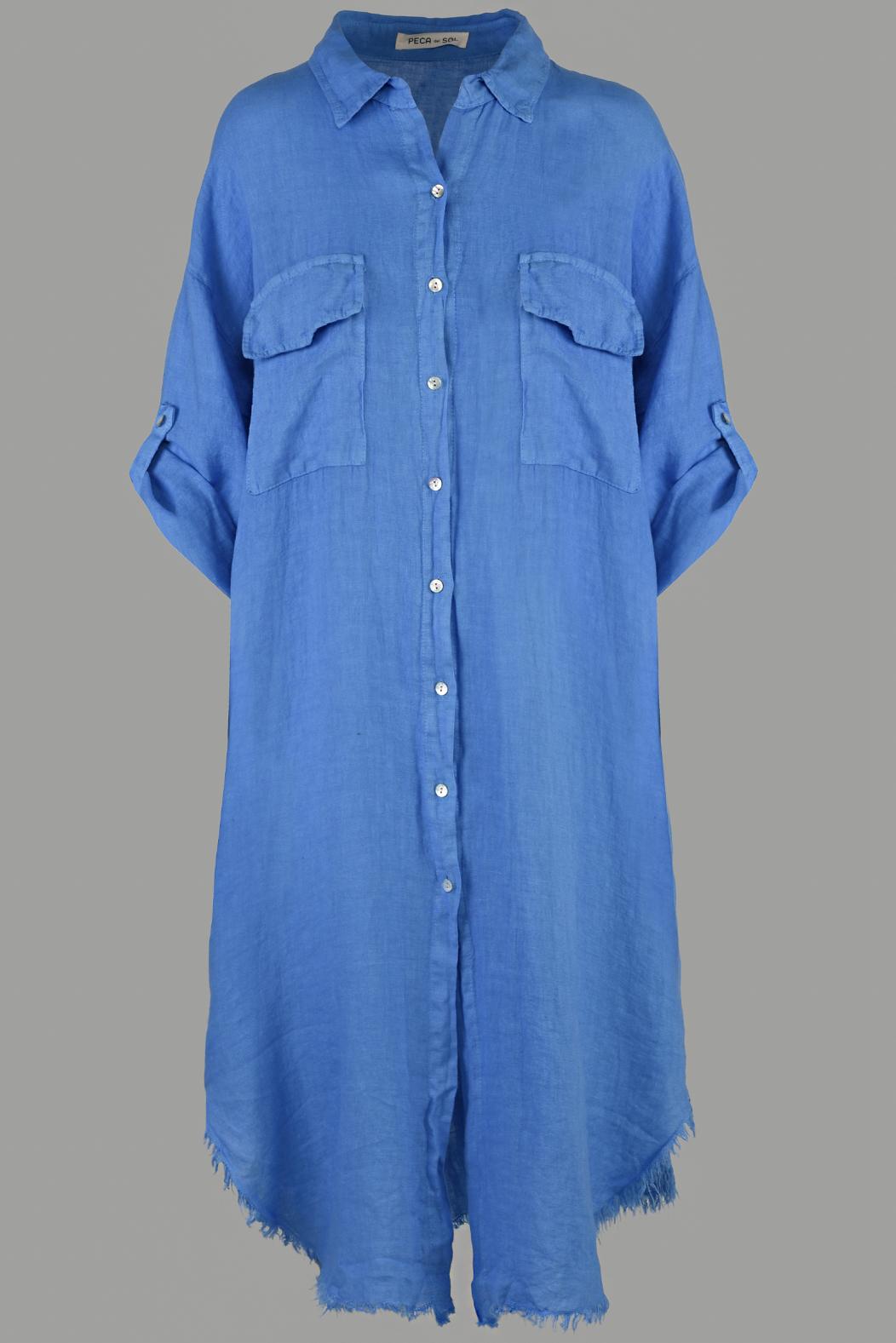 OBLÁČKOVĚ MODRÉ KOŠILOVÉ LNĚNÉ ŠATY