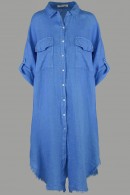 OBLÁČKOVĚ MODRÉ KOŠILOVÉ LNĚNÉ ŠATY PECA del SOL
