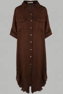 ITALSKÉ KOŠILOVÉ LNĚNÉ ŠATY DLOUHÉ HNĚDÉ PECA del SOL