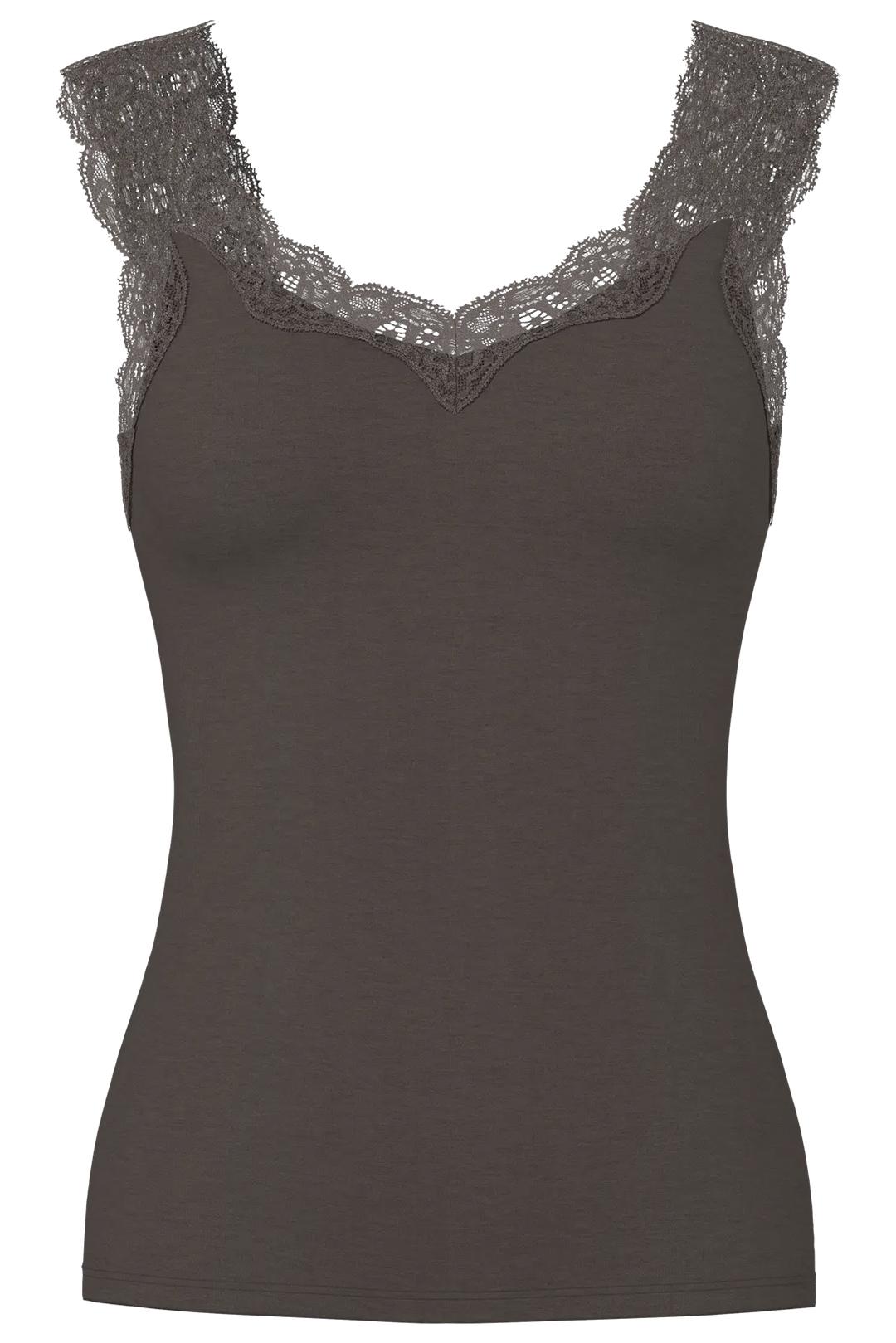 TMAVĚ HNĚDÉ DÁMSKÉ TÍLKO S KRAJKOU