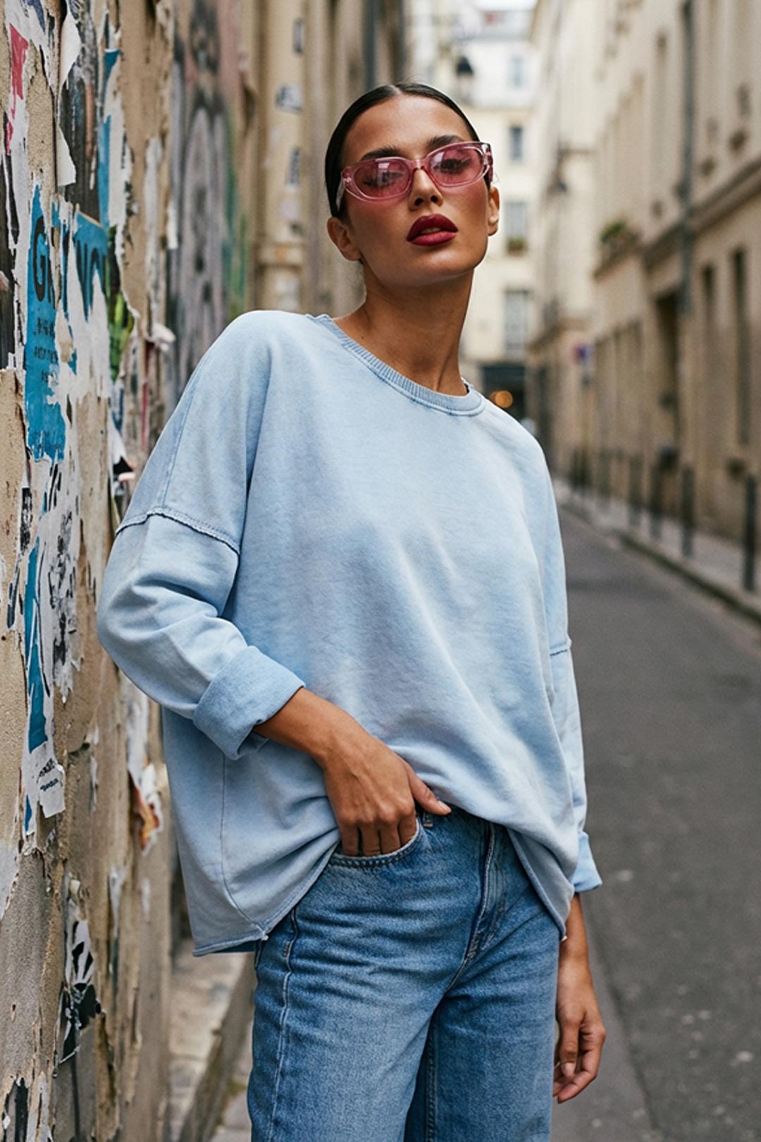 PASTELOVĚ MODRÉ OVERSIZED TRIKO