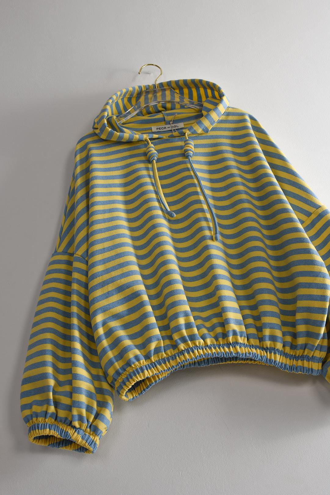 ŽLUTOMODRÁ PRUHOVANÁ MIKINA S KAPUCÍ  Mediterranean Stripe