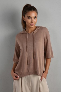 [PDS454] HNĚDÉ ÚPLETOVÉ TRIČKO S KAPUCÍ DÁMSKÉ