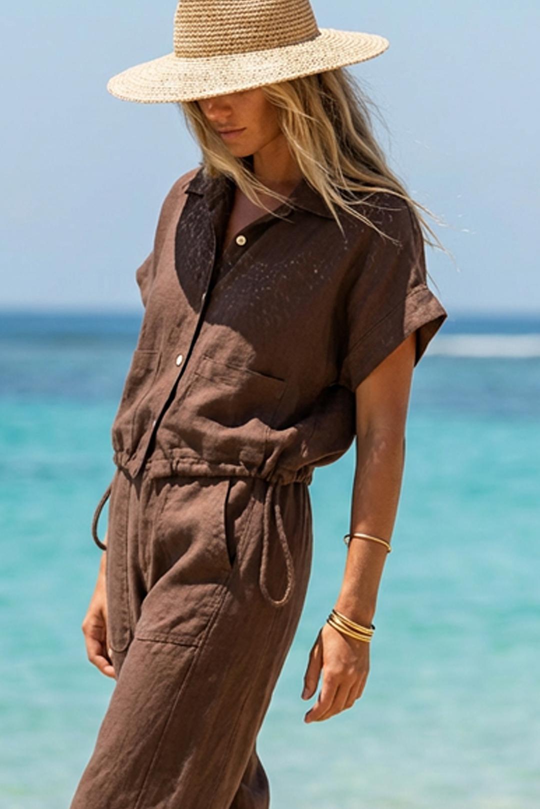 DÁMSKÁ LNĚNÁ KOŠILE SE STAHOVÁNÍM  Chocolate