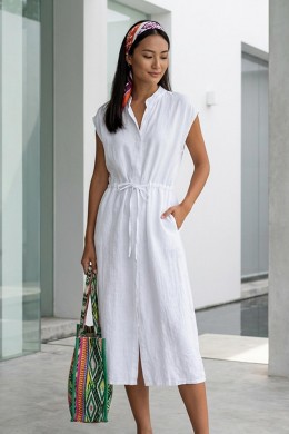 [PDS481] BÍLÉ LNĚNÉ ŠATY S KAPSAMI A TKANIČKOU