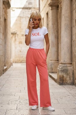 [PDS491] WIDE LEG TEPLÁKY ŠIROKÉ DÁMSKÉ  korálové