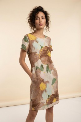 [ZAB137] LNĚNÉ ŠATY S KVĚTINOVÝM MOTIVEM