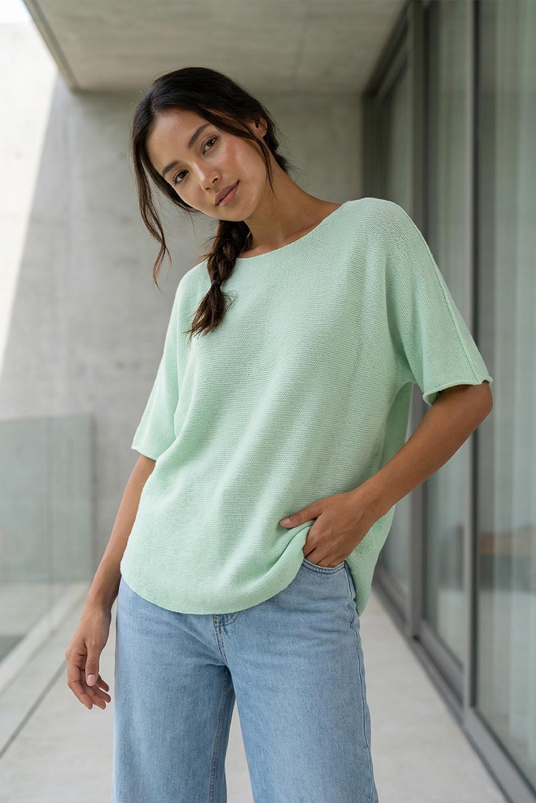 MENTOLOVĚ ZELENÝ SVETŘÍK S KRÁTKÝM RUKÁVEM