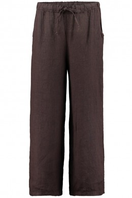 [ZAB139] ŠIROKÉ LNĚNÉ KALHOTY S VYSOKÝM PASEM HNĚDÉ