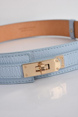 [PDS500] ŠIROKÝ KOŽENÝ PÁSEK MODRÝ  Dusty Blue