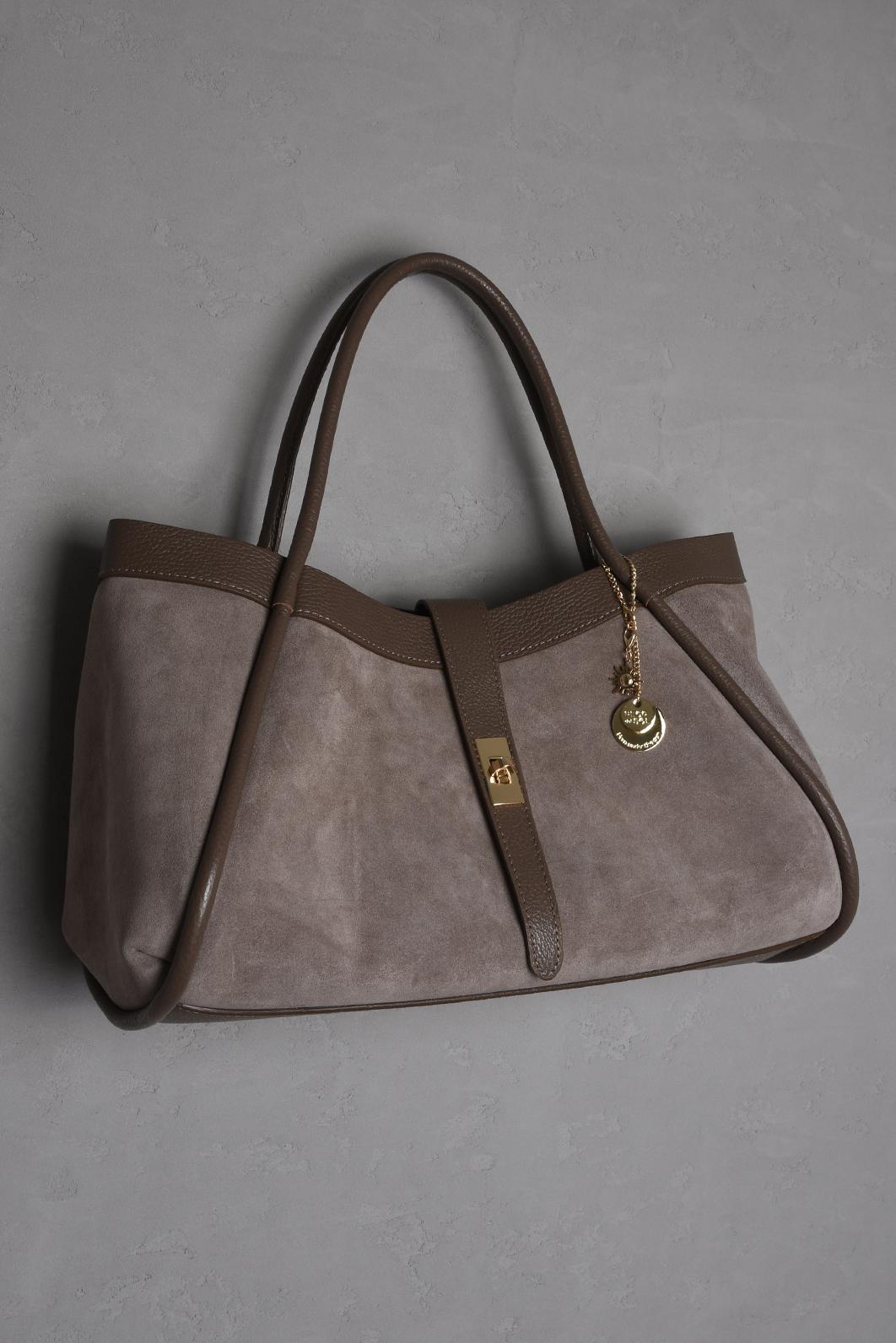 [PDS503] SOFT TOTE BAG VELKÁ KABELKA Z BROUŠENÉ KŮŽE Brown Suede