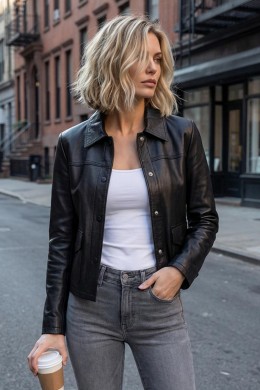 [RINOP571] ČERNÁ KOŽENÁ BUNDA S LÍMCEM Rino Pelle