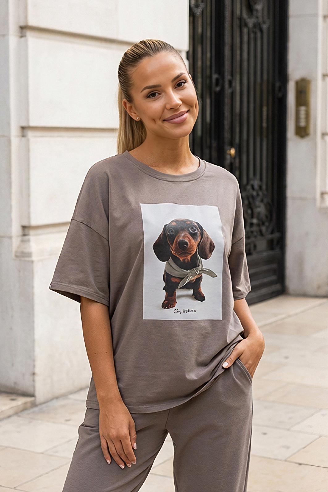 TAUPE TRIČKO S JEZEVČÍKEM