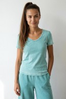 ŽEBROVANÉ TRIČKO S KRAJKOU U VÝSTŘIHU PECA del SOL Aqua