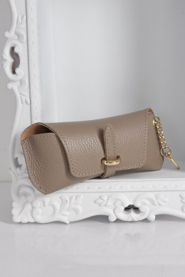 [PDS532] TAUPE KOŽENÉ POUZDRO NA BRÝLE