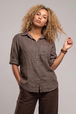 [ZAB143] HNĚDÁ LNĚNÁ KOŠILE DÁMSKÁ