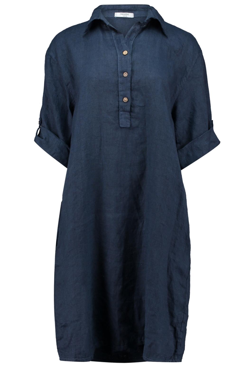 NAVY MODRÉ LNĚNÉ KOŠILOVÉ ŠATY