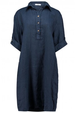 [ZAB145] NAVY MODRÉ LNĚNÉ KOŠILOVÉ ŠATY