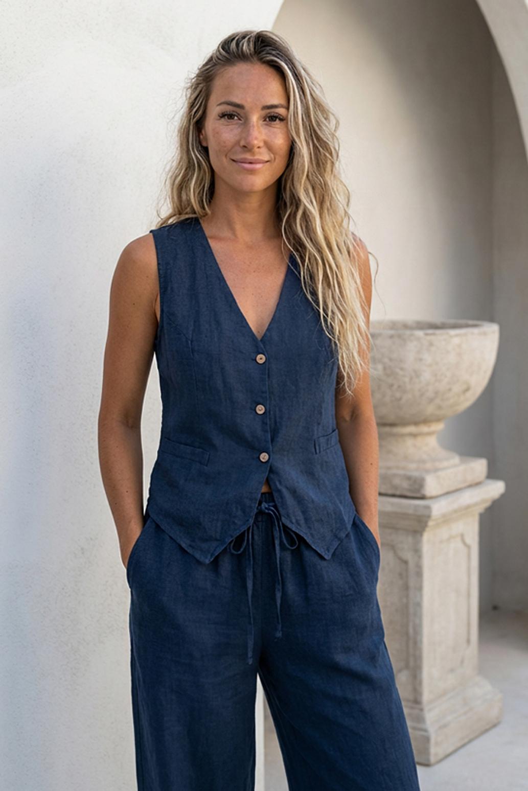 KRÁTKÁ LNĚNÁ VESTA  Navy