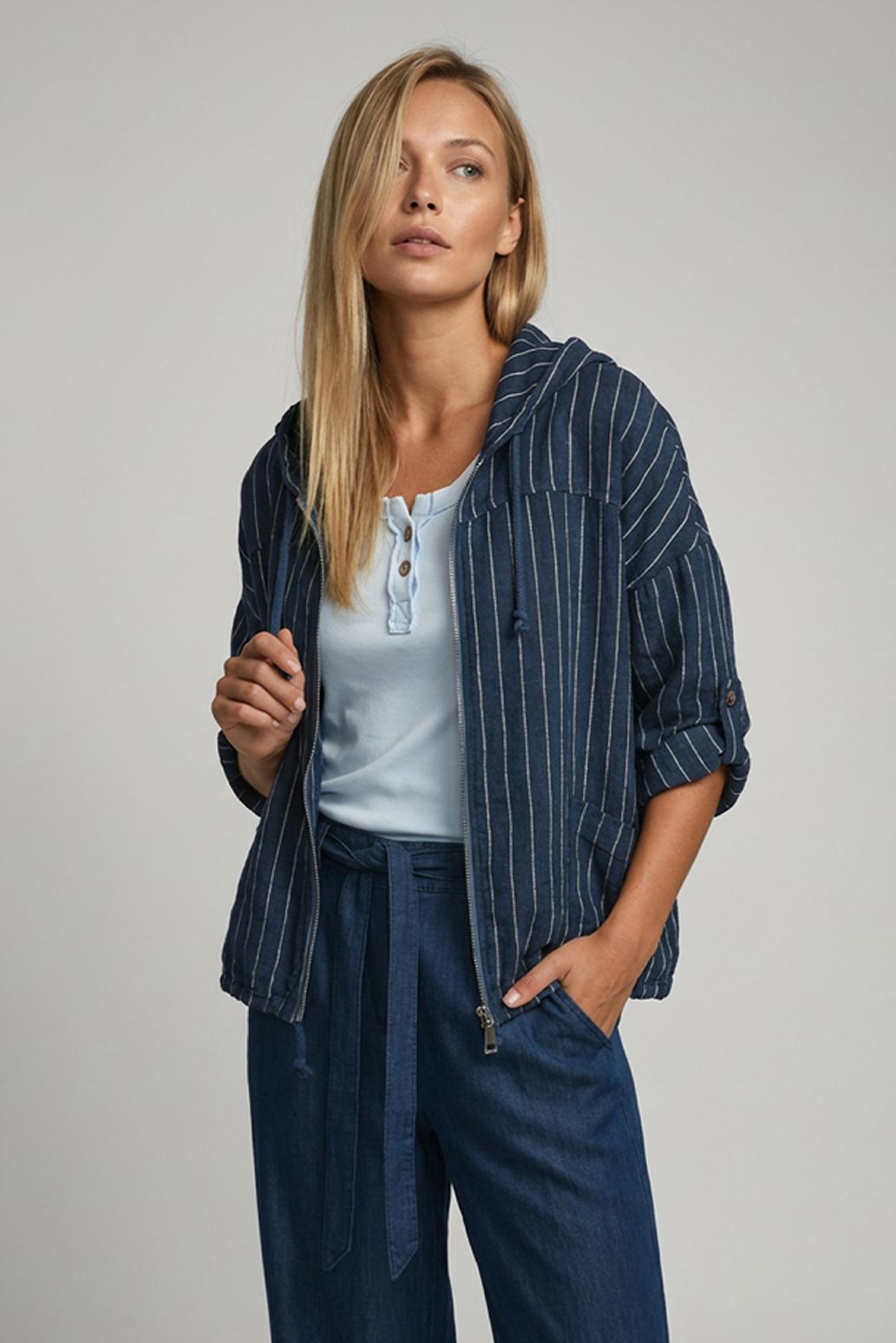 LNĚNÁ BUNDA S PROUŽKY  Navy