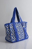 MODRO-BÍLÁ SLAMĚNÁ TAŠKA PECA del SOL Solara Bag