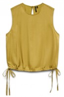 SATÉNOVÝ DÁMSKÝ TOP BEZ RUKÁVŮ OLIVOVĚ ZLATÝ Vero Moda
