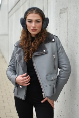 [CHIC127] ŠEDÁ ZIMNÍ KOŽENÁ BUNDA  Gaia shearling