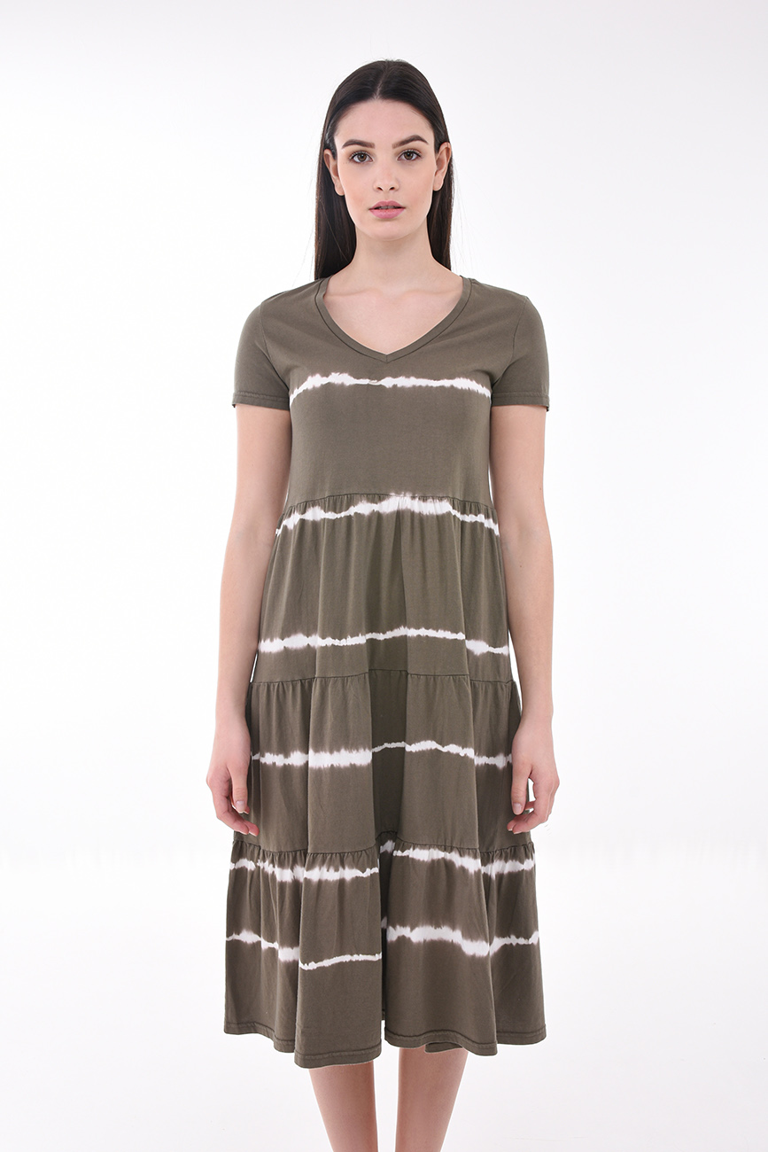 [NM289] KHAKI LETNÍ ŠATY S BATIKOU