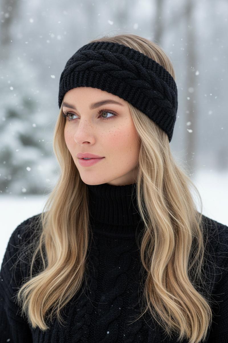 [VRM370] ČERNÁ ZIMNÍ ČELENKA S COPÁNKOVÝM VZOREM