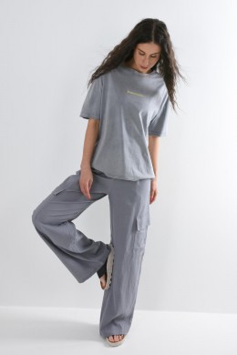 [JDY311] ŠIROKÉ LNĚNÉ KALHOTY ŠEDÉ JdY