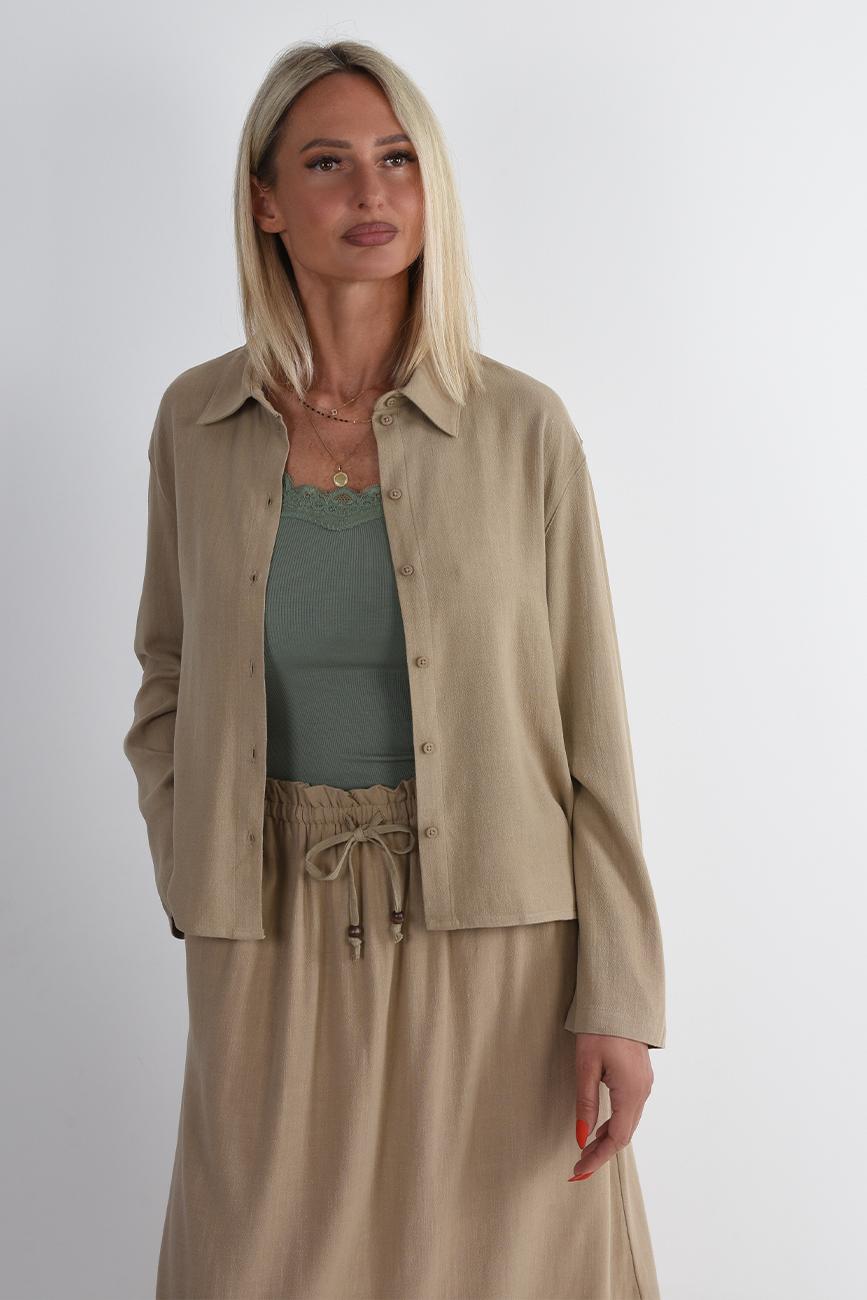 [ONLY244] KHAKI LNĚNÁ KOŠILE