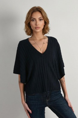 [VRM794] ÚPLETOVÉ TRIČKO S NETOPÝŘÍM RUKÁVEM MODRÉ