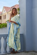 ŽLUTÉMODRÉ EXOTICKÉ HEDVÁBNÉ ŠATY PECA del SOL