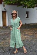 LNĚNÉ ŠATY SE STAHOVÁNÍM V PASE PECA del SOL eukalyptově zelené
