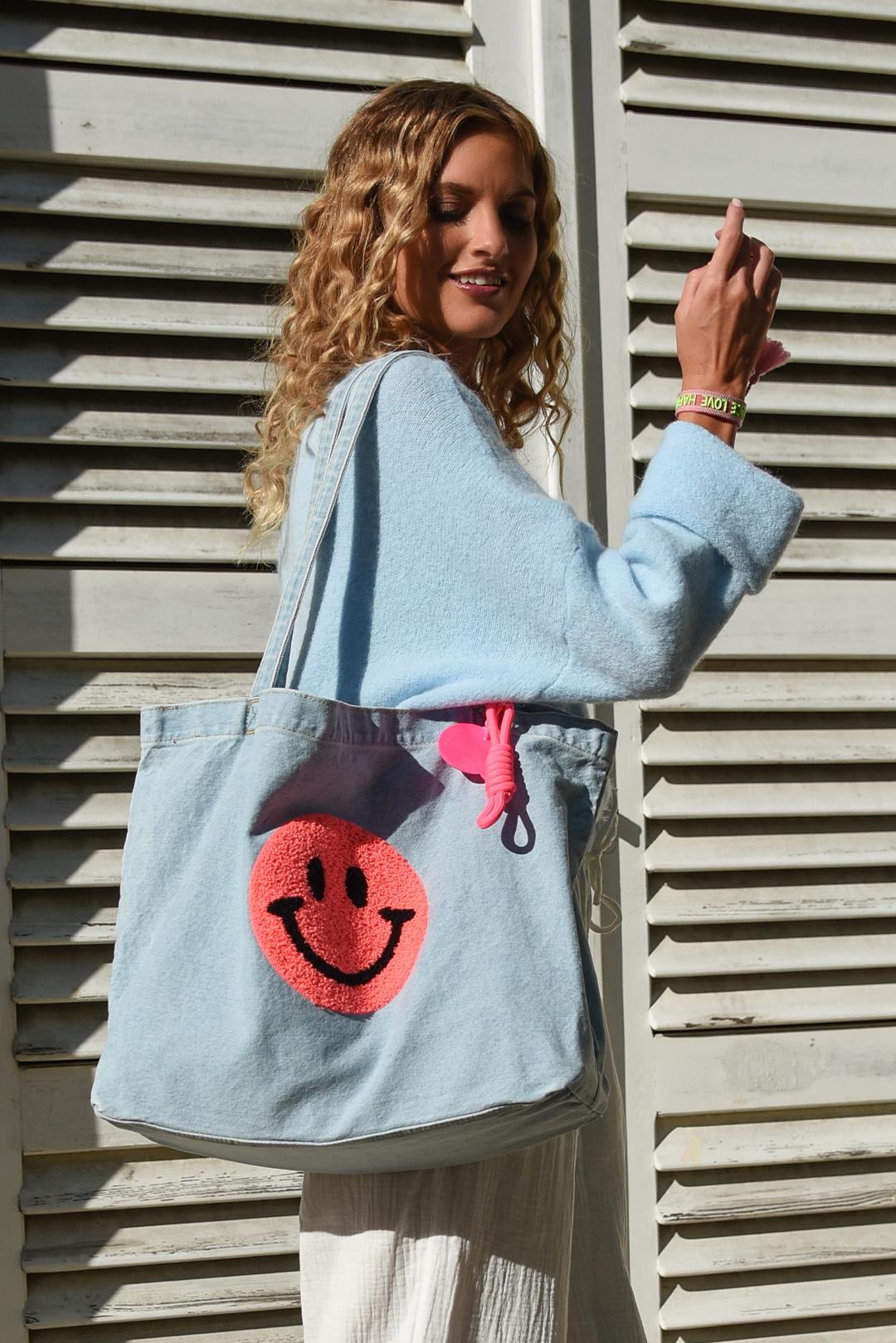 DŽÍNOVÁ TAŠKA SHOPPER  smile neon-pink