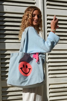 [PDS51] DŽÍNOVÁ TAŠKA SHOPPER  smile neon-pink